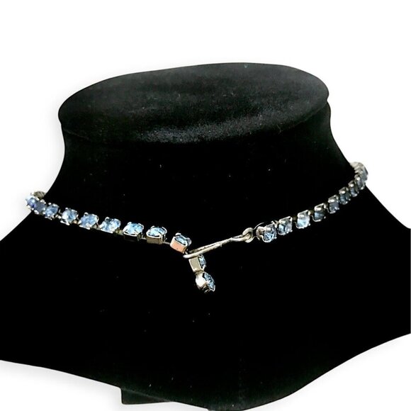 1950s Vintage Blue Moonglow Glass & Rhinestone Necklace - Picture 4 of 9